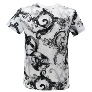 Versace Uomo T-Shirt-ALLOVER WCOLOR BAROQUE Bianco Nero