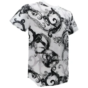 Versace Uomo T-Shirt-ALLOVER WCOLOR BAROQUE Bianco Nero