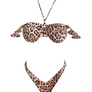 4giveness Donna Costume-Bikini balconcino e slip Marrone leopardato