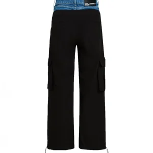 Karl Lagerfeld Donna Pantaloni-BLOCKED DENIM CARGO 245J1004 Nero
