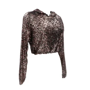 Jaycì Donna Felpe-Crop top paillettes 91029 Nero paillettes multicolor