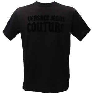 Versace Uomo T-Shirt-77GAHL01 LOGO GOTH FLOCK Nero