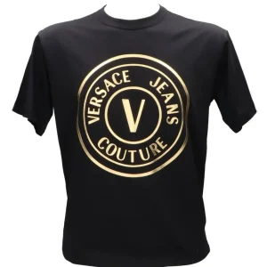 Versace Uomo T-Shirt-73GAHT05 T-SHIRT LOGO METALLIZZATO Nero Oro