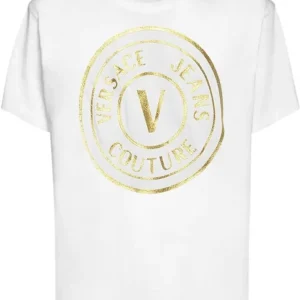 Versace Uomo T-Shirt-73GAHT05 T-SHIRT LOGO METALLIZZATO Bianco Oro