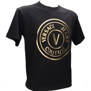 Versace Uomo T-Shirt-73GAHT05 T-SHIRT LOGO METALLIZZATO Nero Oro