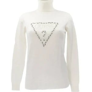 Guess Donna Maglioni-PIPER TRIANGLE LOGO Bianco