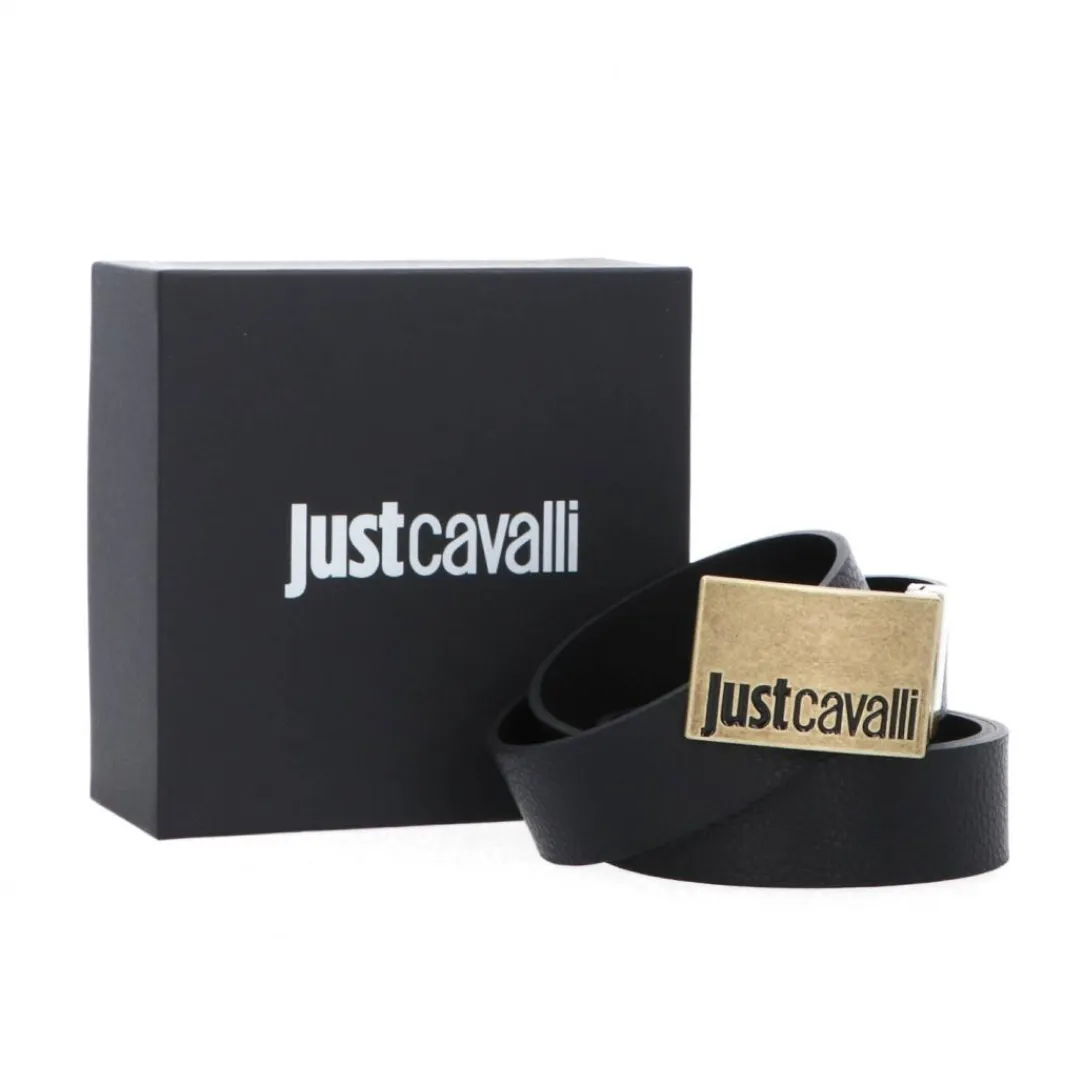 qaf_vitello_logo_nero_oro_0.webp Just Cavalli Uomo Cinture-75QA6F10 VITELLO LOGO Nero Oro