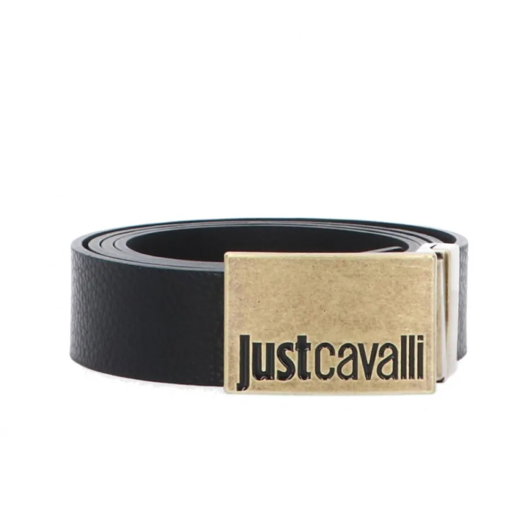 qaf_vitello_logo_nero_oro_1.webp Just Cavalli Uomo Cinture-75QA6F10 VITELLO LOGO Nero Oro