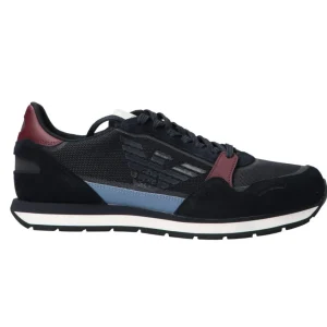 Emporio Armani Uomo Sneakers-Scarpa in suede con inserti a contrasto e maxi aquila Bordeaux