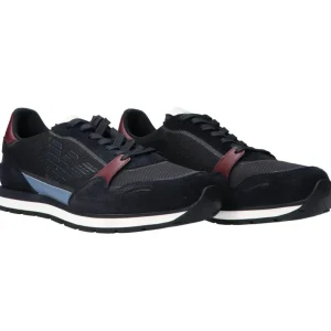 Emporio Armani Uomo Sneakers-Scarpa in suede con inserti a contrasto e maxi aquila Bordeaux
