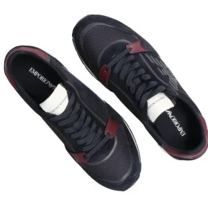 Emporio Armani Uomo Sneakers-Scarpa in suede con inserti a contrasto e maxi aquila Bordeaux
