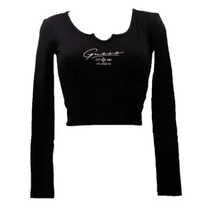 Guess Donna T-Shirt-SUZANNE RIB ACTIVE LS TEE Nero