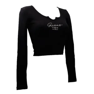 Guess Donna T-Shirt-SUZANNE RIB ACTIVE LS TEE Nero