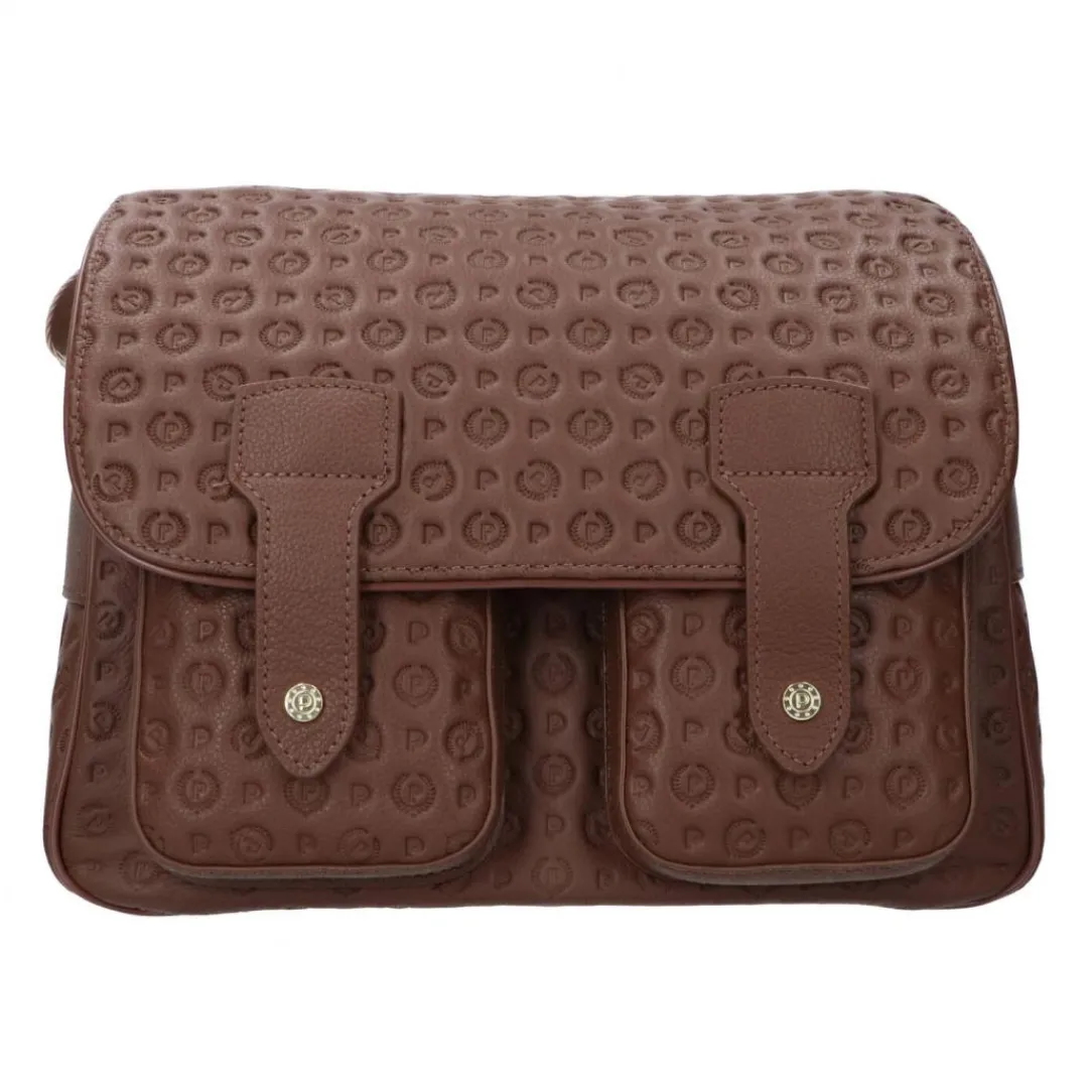 te_messenger_heritage_log_0.webp Pollini Donna Borse Tracolla-Te8401 Messenger Heritage Logo Embossed Marrone