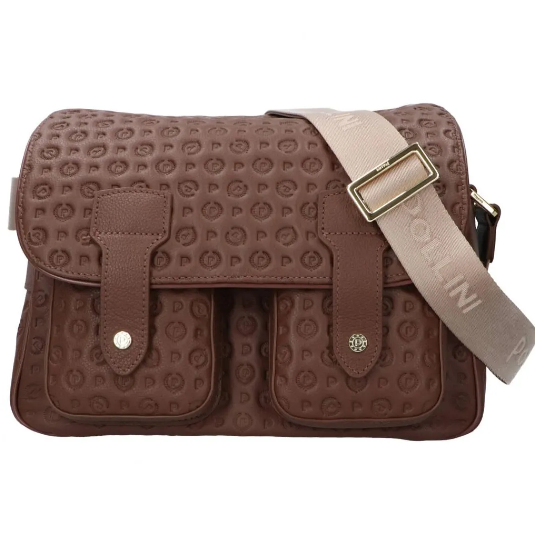 te_messenger_heritage_log_2.webp Pollini Donna Borse Tracolla-Te8401 Messenger Heritage Logo Embossed Marrone